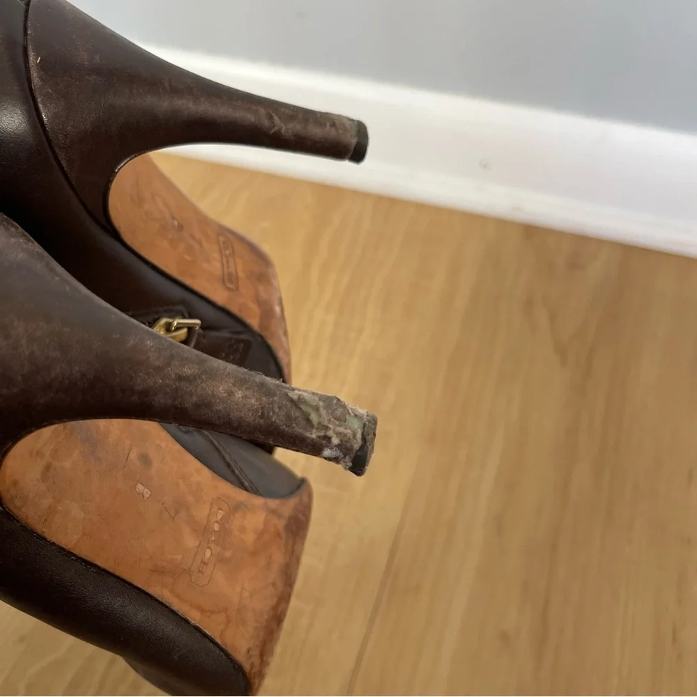 Coach Brown Biancca Bootie Soft Calf Leather Round Toe Boot Stiletto Shoe